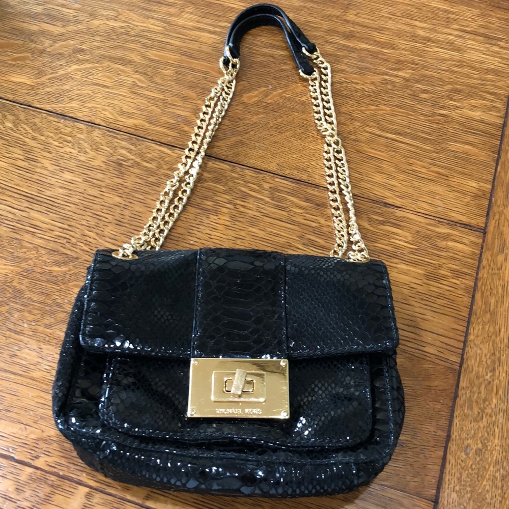 Michael Kors, genuine snakeskin evening bag with double shoulder chain
